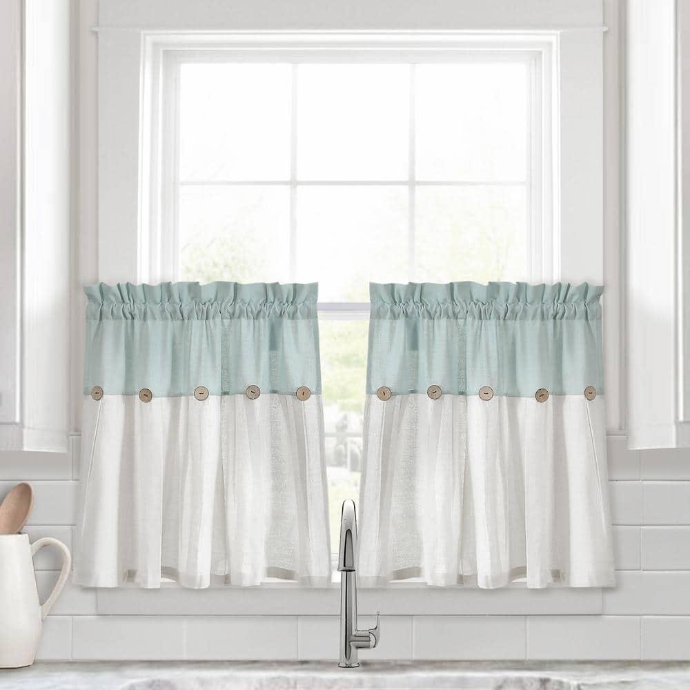 Lush Decor Linen Button Cotton Blend Tailored 29'' W Cafe Curtain (Set of 2)