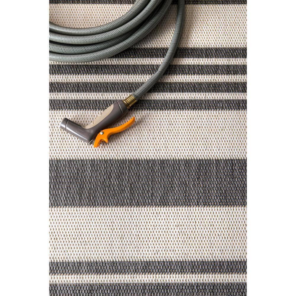 Nuloom Robin Striped 2x8 Indoor/Outdoor Runner Rug for Living Room Patio Deck Front Porch Entryway Hallway Kitchen, Light Grey/Ivory