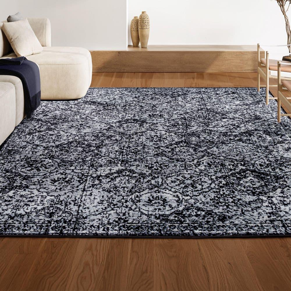 5' x 8' Modern Persian Boho Vintage Trellis Area Rug, Black/Ivory - JONATHAN Y