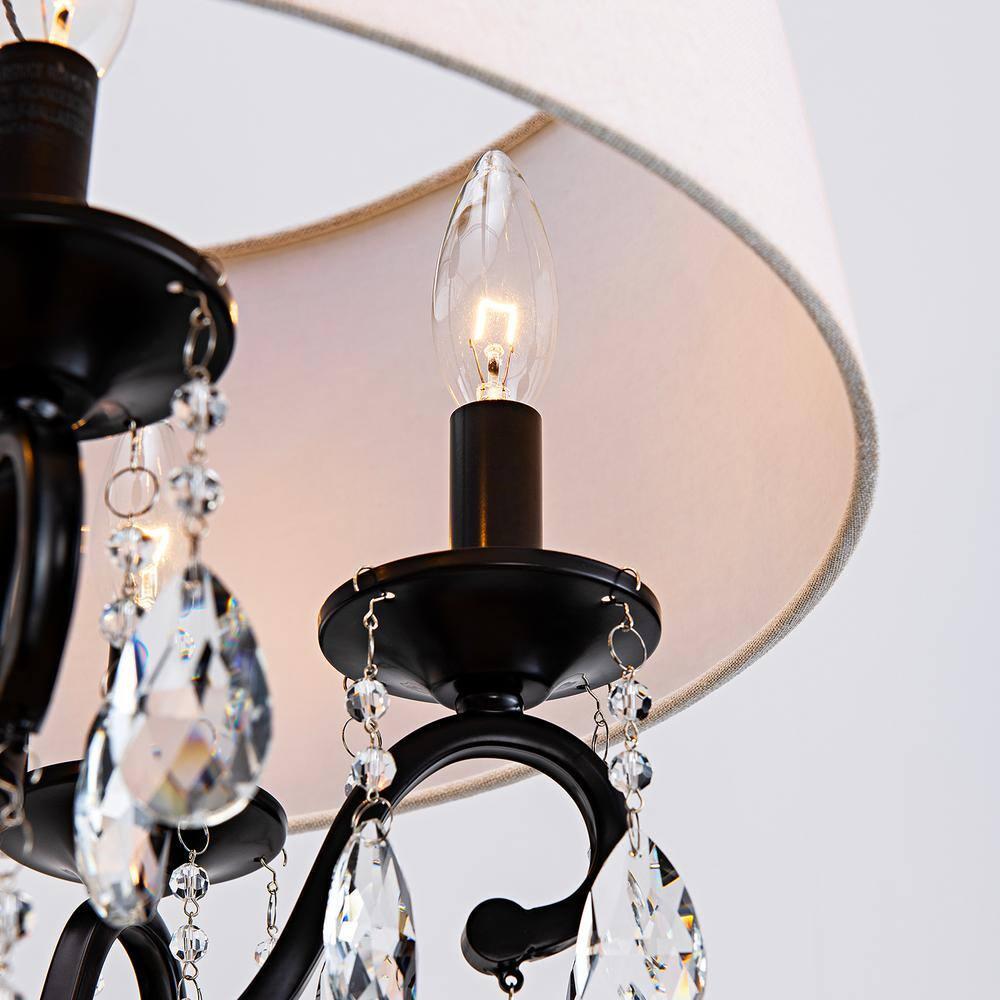 18 in. 5-Light Blackened Bronze Crystal Chandelier with Fabric Shade