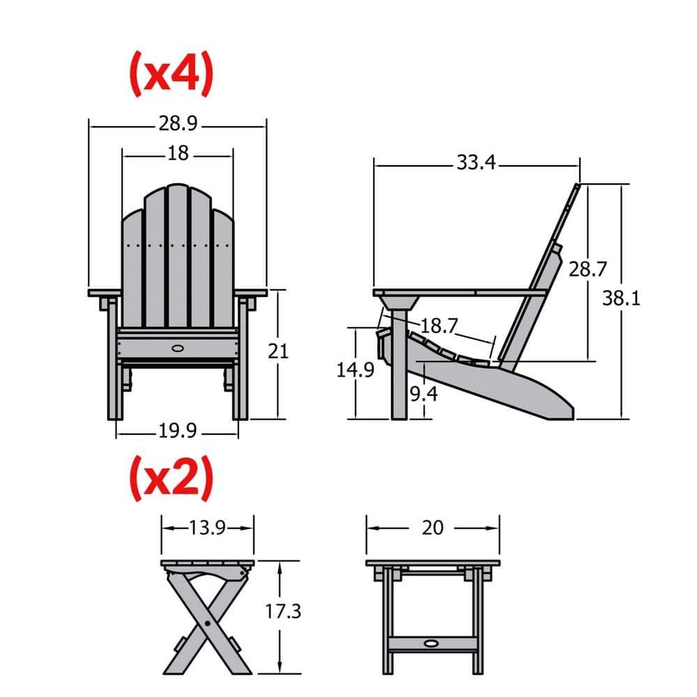 Highwood 6-pc Classic Westport Adirondack Set with 4 Classic Westport Adirondack Chairs and 2 Folding Side Tables - Outdoor, Eco-friendly, Synthetic Wood