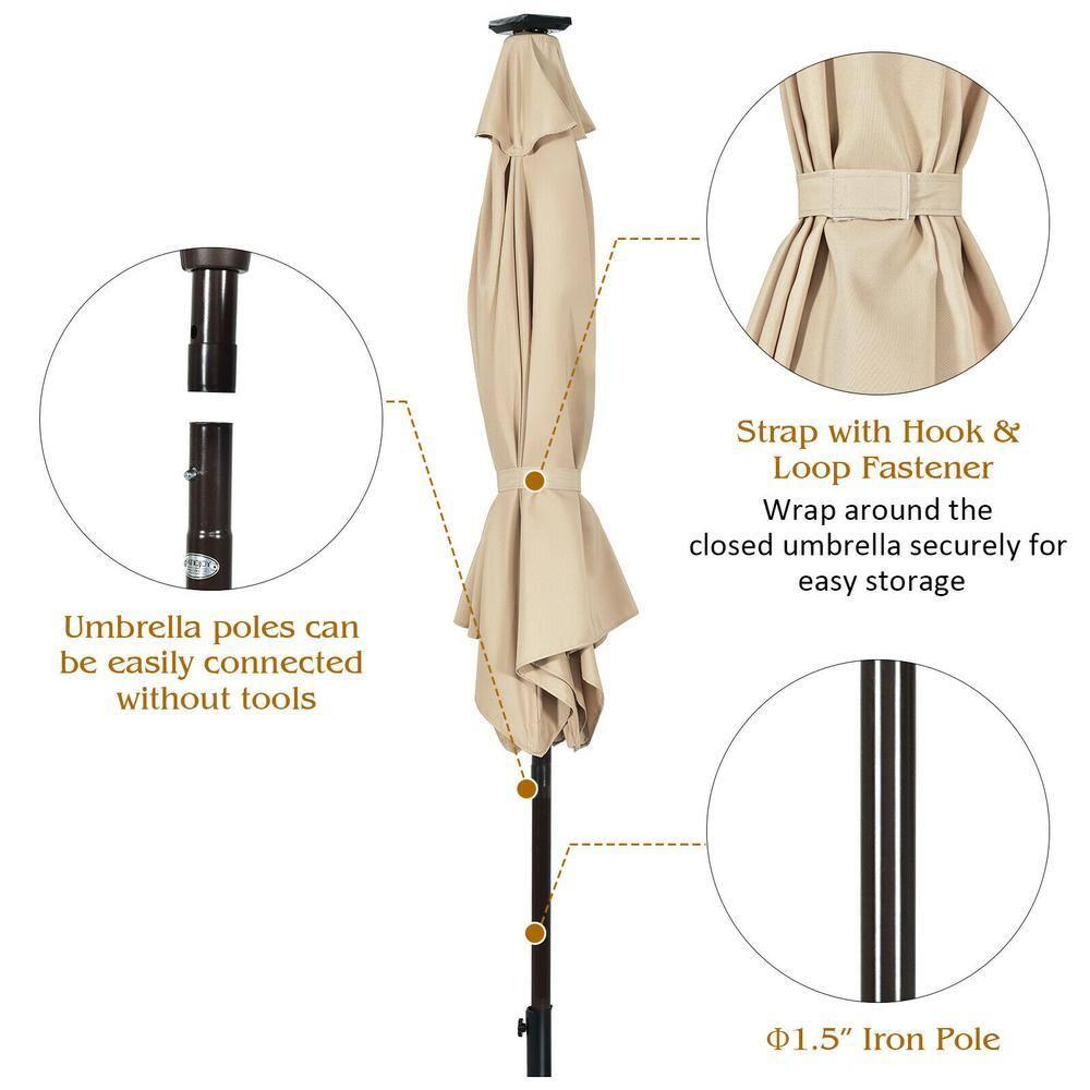 Latitude Run® 9 Feet Patio LED Solar Umbrella With Crank