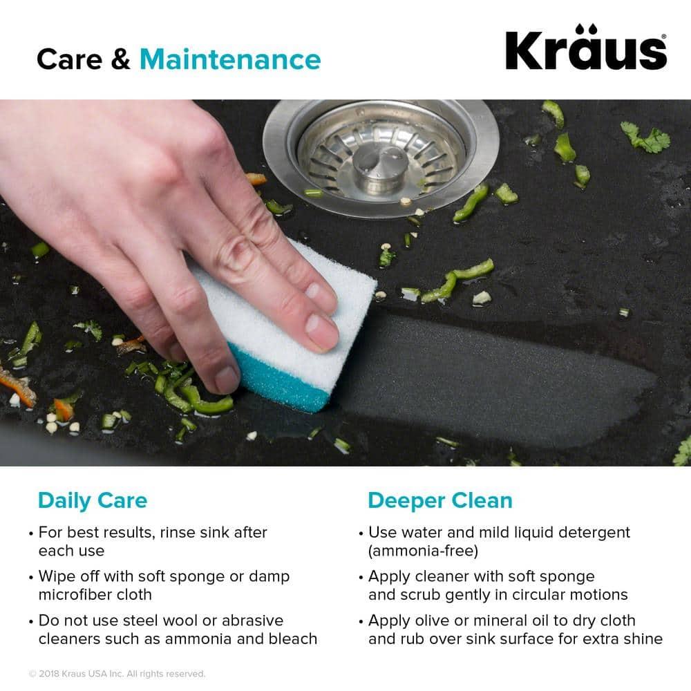 Kraus Quarza 25 Dual Mount Single Bowl Granite Kitchen Sink and Strainer in Grey