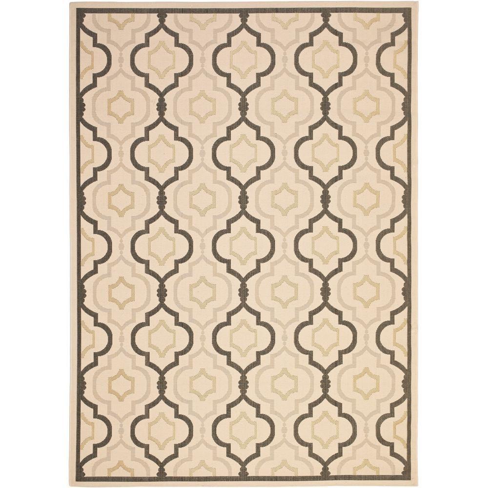 SAFAVIEH Courtyard Nina Geometric Trellis Indoor/Outdoor Area Rug, Beige Black/Yellow, 9' x 12'