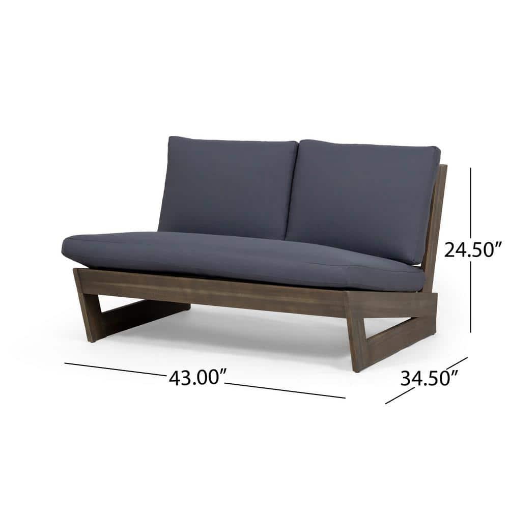 Noble House Sherwood Outdoor Acacia Wood Loveseat in Gray and Dark Gray