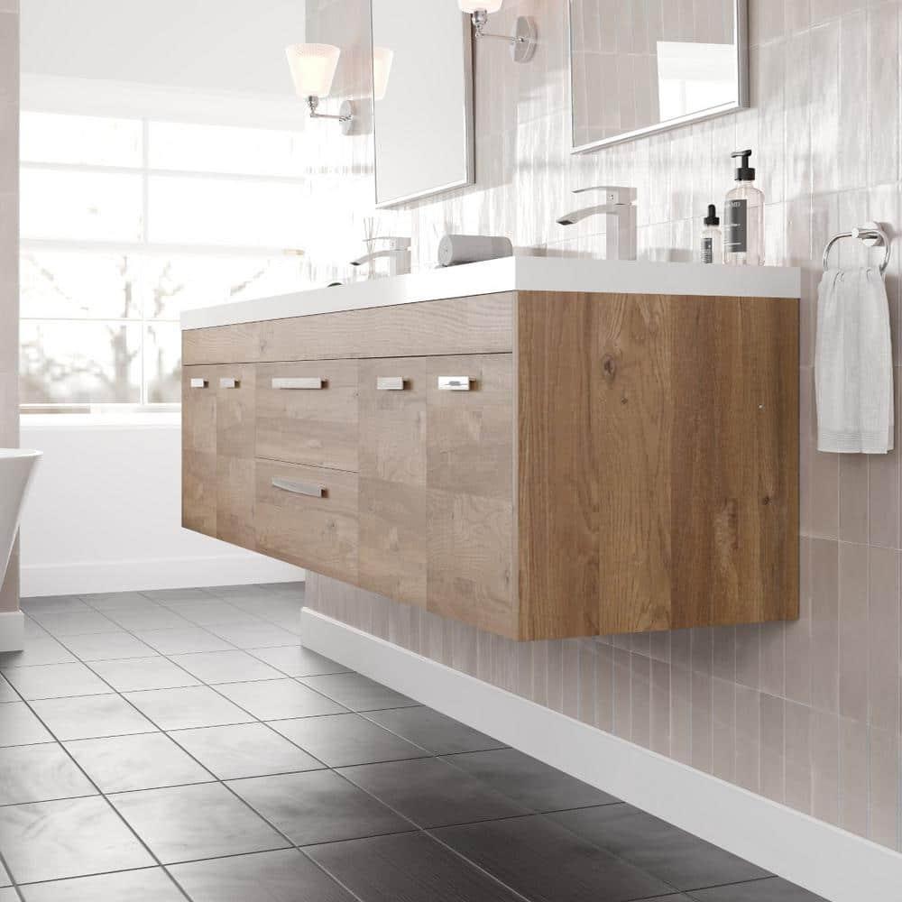 Wade Logan® Wauconda 72"W X 20"D Wall Mount Double Sink Bathroom Vanity With White Acrylic Countertop And Integrated Sinks