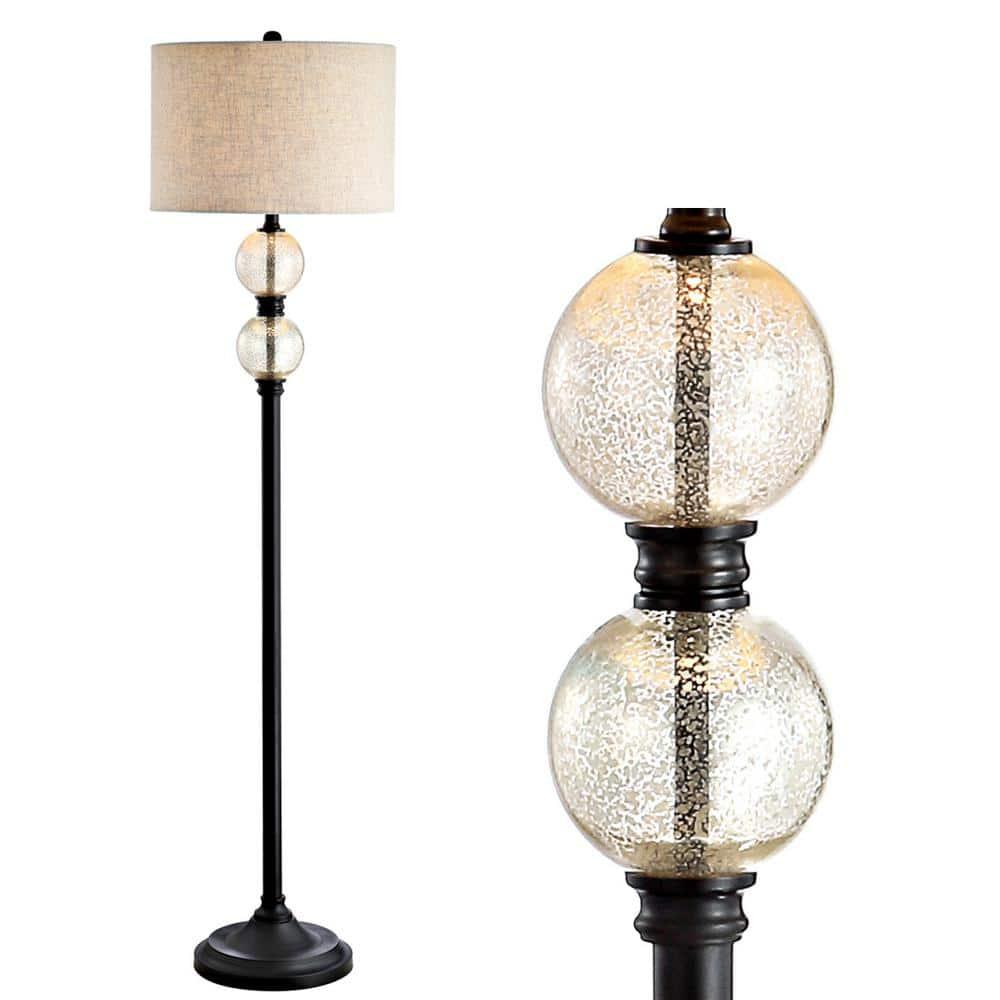 JONATHAN Y January 60" Glass/Metal LED Floor Lamp, Mercury Glass/Oil Rubbed Bronze