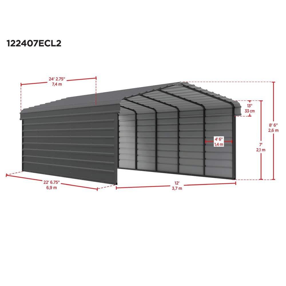 Arrow Arrow Steel Carport with 2 Side Wall Kits, 12X24X07