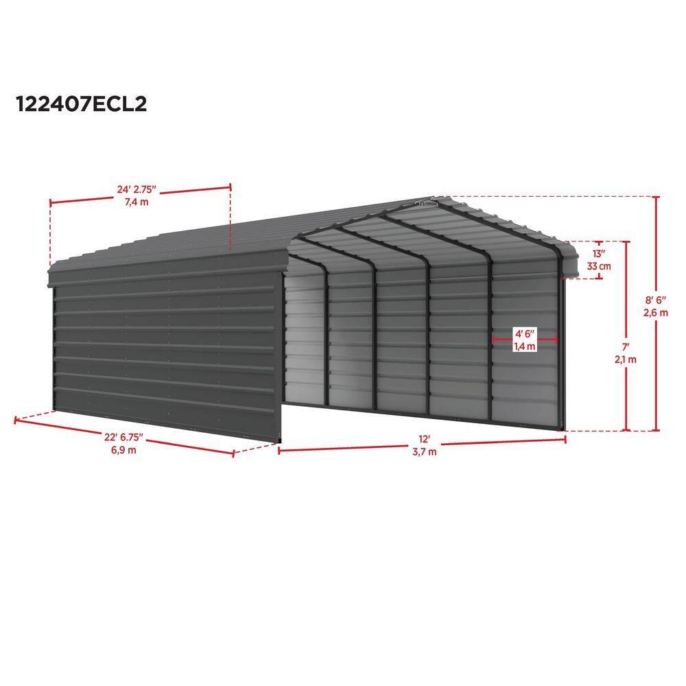 Arrow 24 x 12 ft Eggshell Carport with 2-sided Enclosure