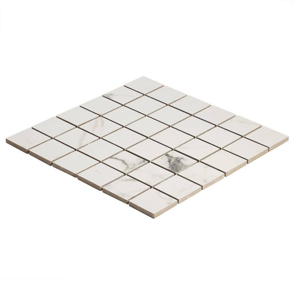 Saroshi Statuario Venato 11.81 in. x 11.81 in. Matte Porcelain Floor and Wall Mosaic Tile (0.96 sq. ft./Each)
