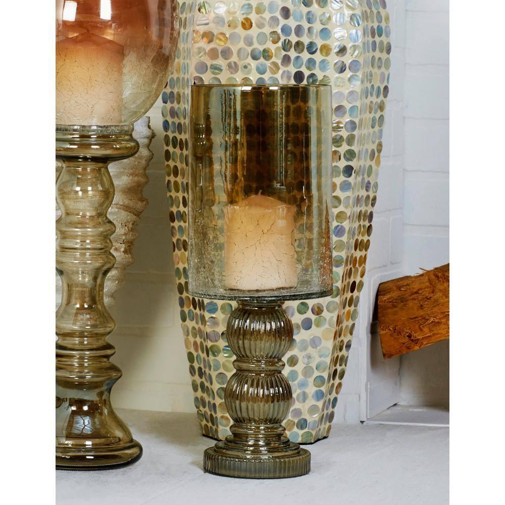 DecMode Gold Glass Handmade Turned Style Pillar Hurricane Lamp with Faux Mercury Glass Finish