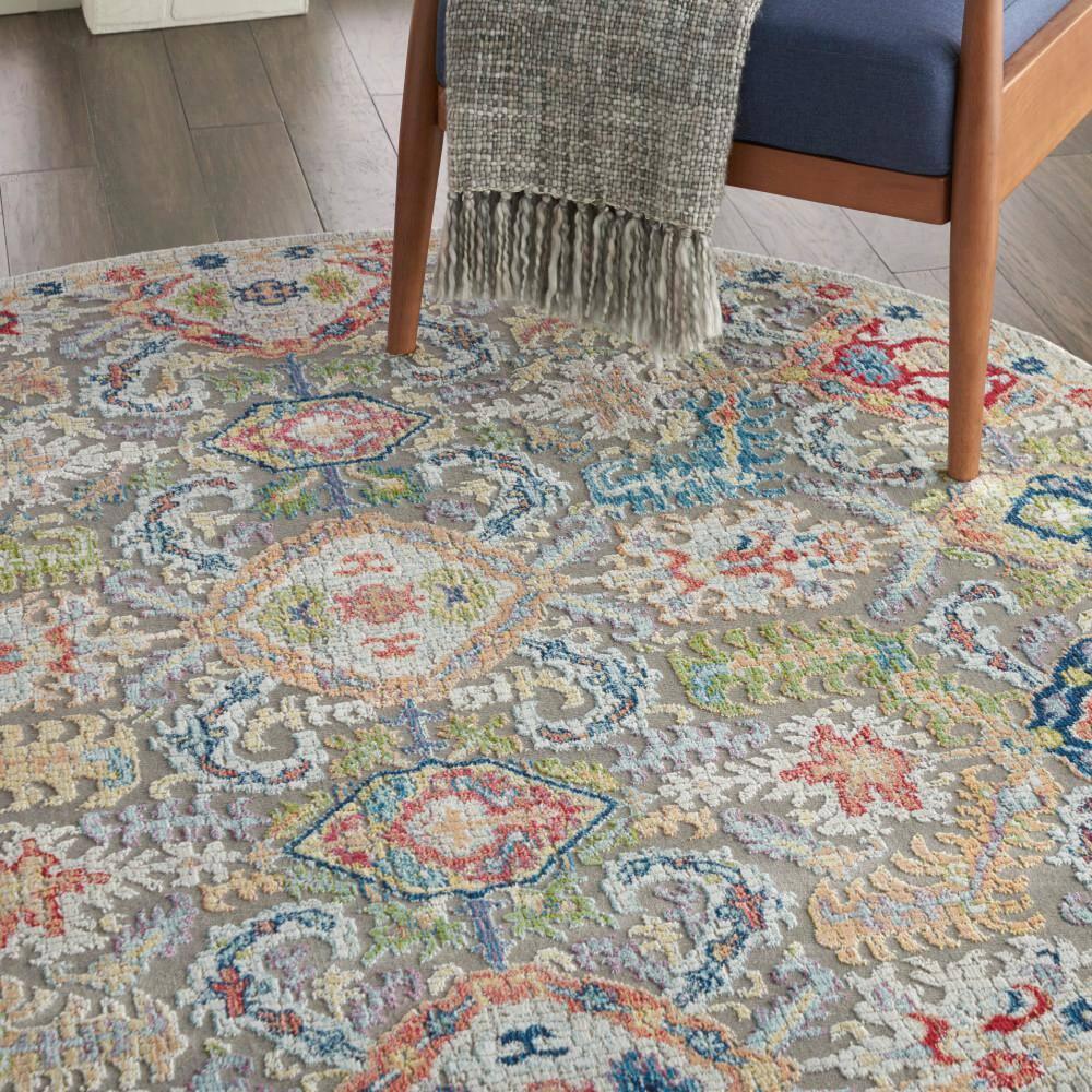 Nourison Global Vintage Traditional Bordered Indoor Area Rug Grey/Multicolor 6' x Round