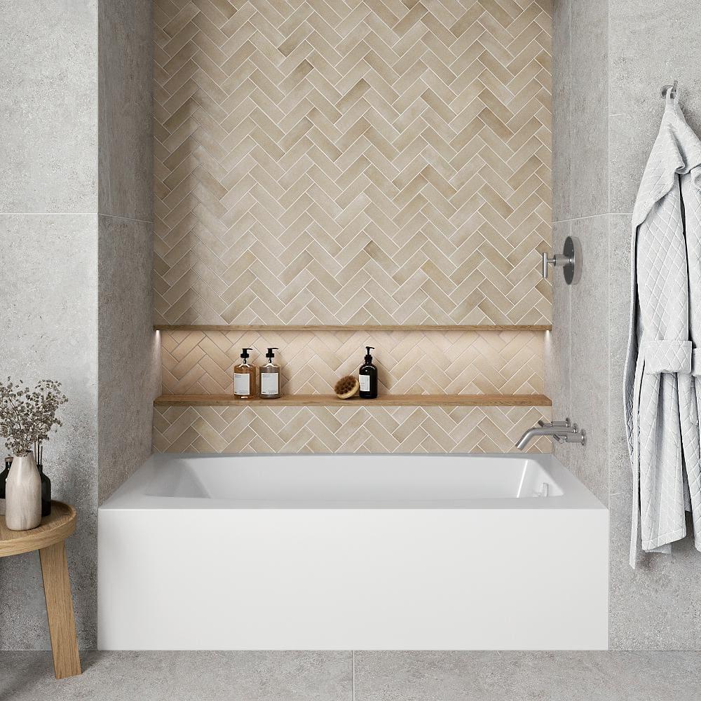Streamline 60 in. x 30 in. Acrylic Right-Hand Drain Alcove Bathtub in Glossy White With External Drain