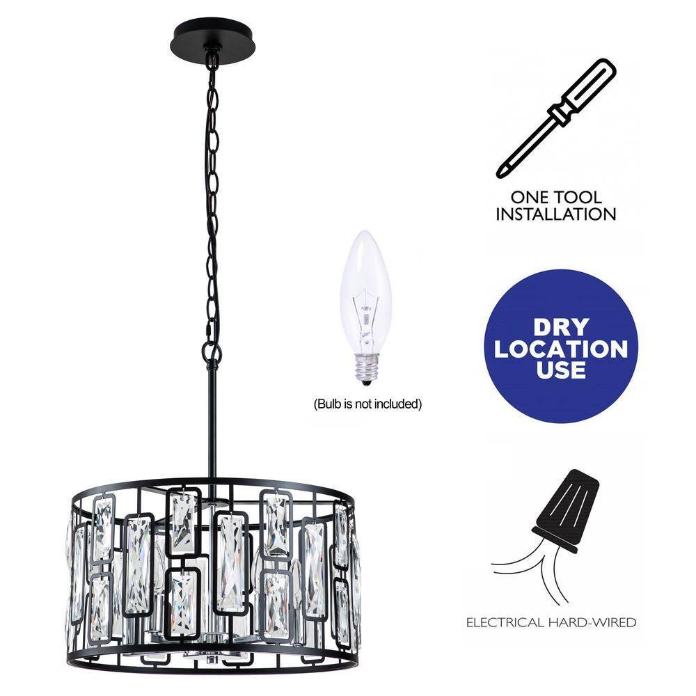 C Cattleya 5-Light Black Drum Chandelier with Clear Crystals