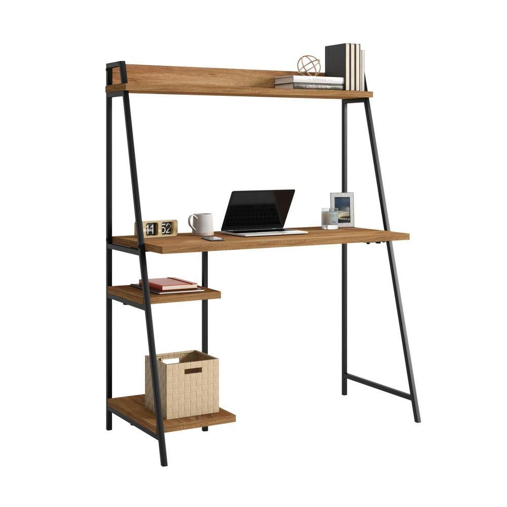 North Avenue Desk with Hutch Sindoori Mango - Sauder: Industrial Writing Desk, Open Storage