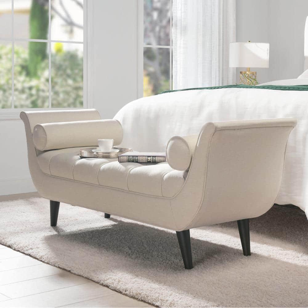 Alma Tufted Flare Arm Entryway Bench, Sky Neutral
