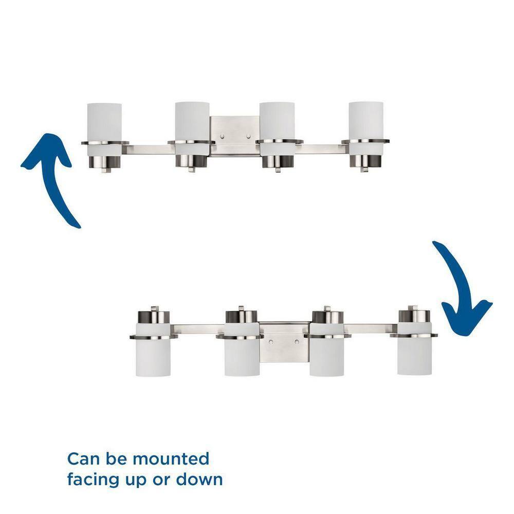 Progress Lighting Reiss 4-Light Vanity Light, Brushed Nickel, White Glass Shades