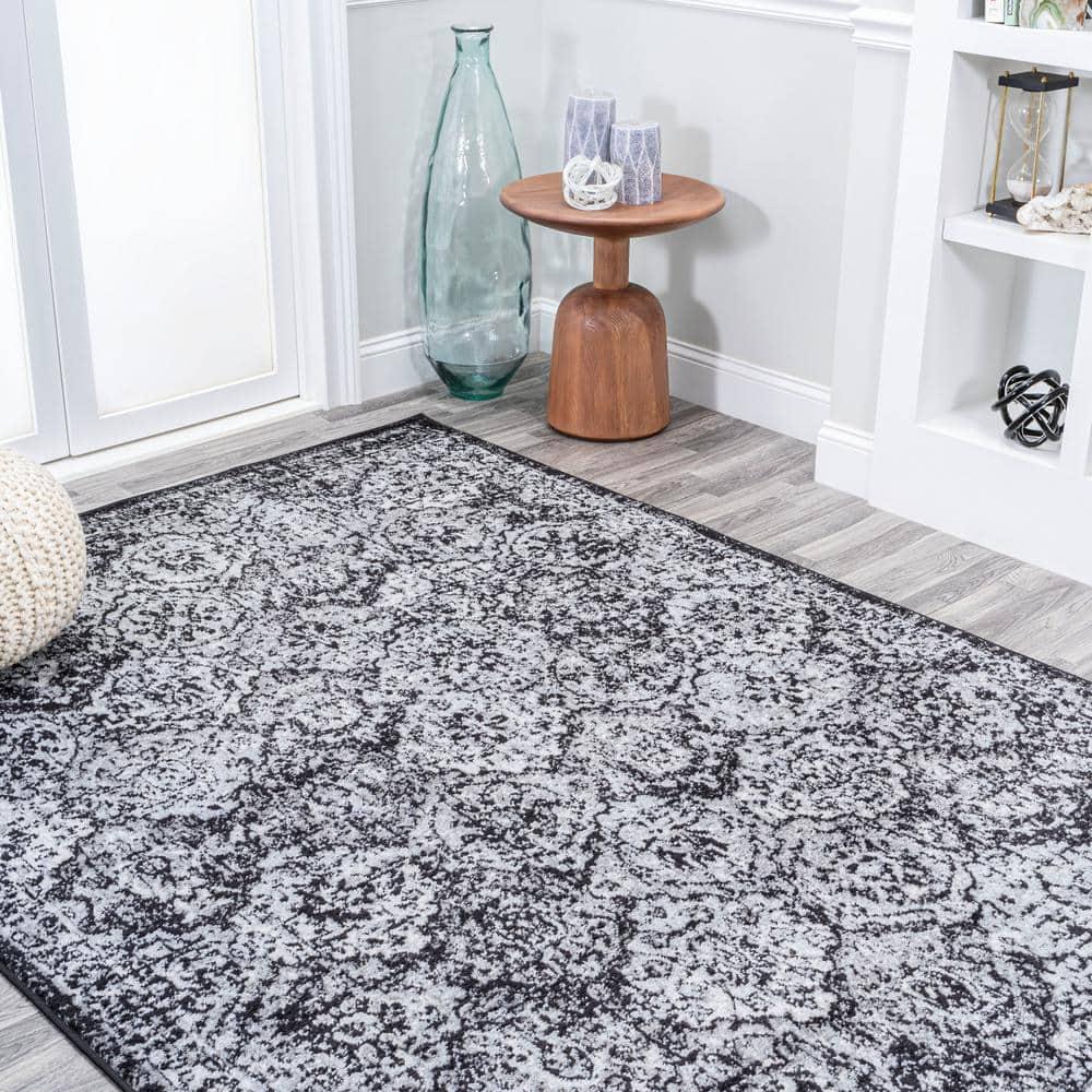 3' x 5' Modern Persian Boho Vintage Trellis Area Rug, Black/Ivory - JONATHAN Y