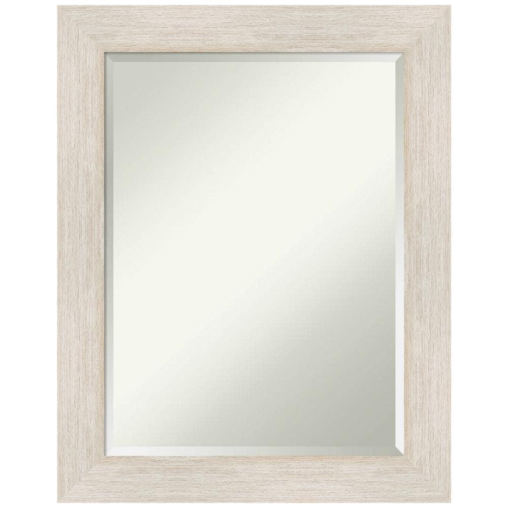 Amanti Art Beveled Wood Bathroom Wall Mirror - Hardwood Whitewash Frame - Hardwood White Wash Outer Size: 23 x 29 in