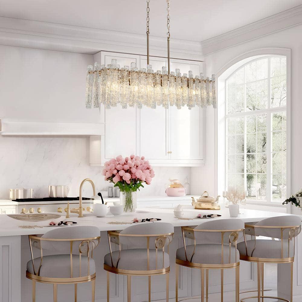 LNC Modern 6-Light 39" W. Glass Island Chandelier for Kitchen Island Dining Room - 39" W x 9.8" H x 9.9" D