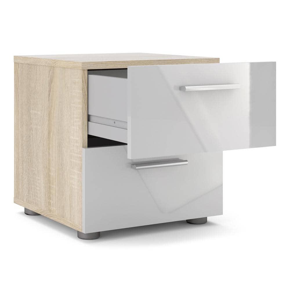 Tvilum, Austin 2 Drawer Nightstand, Oak Structure/White High Gloss