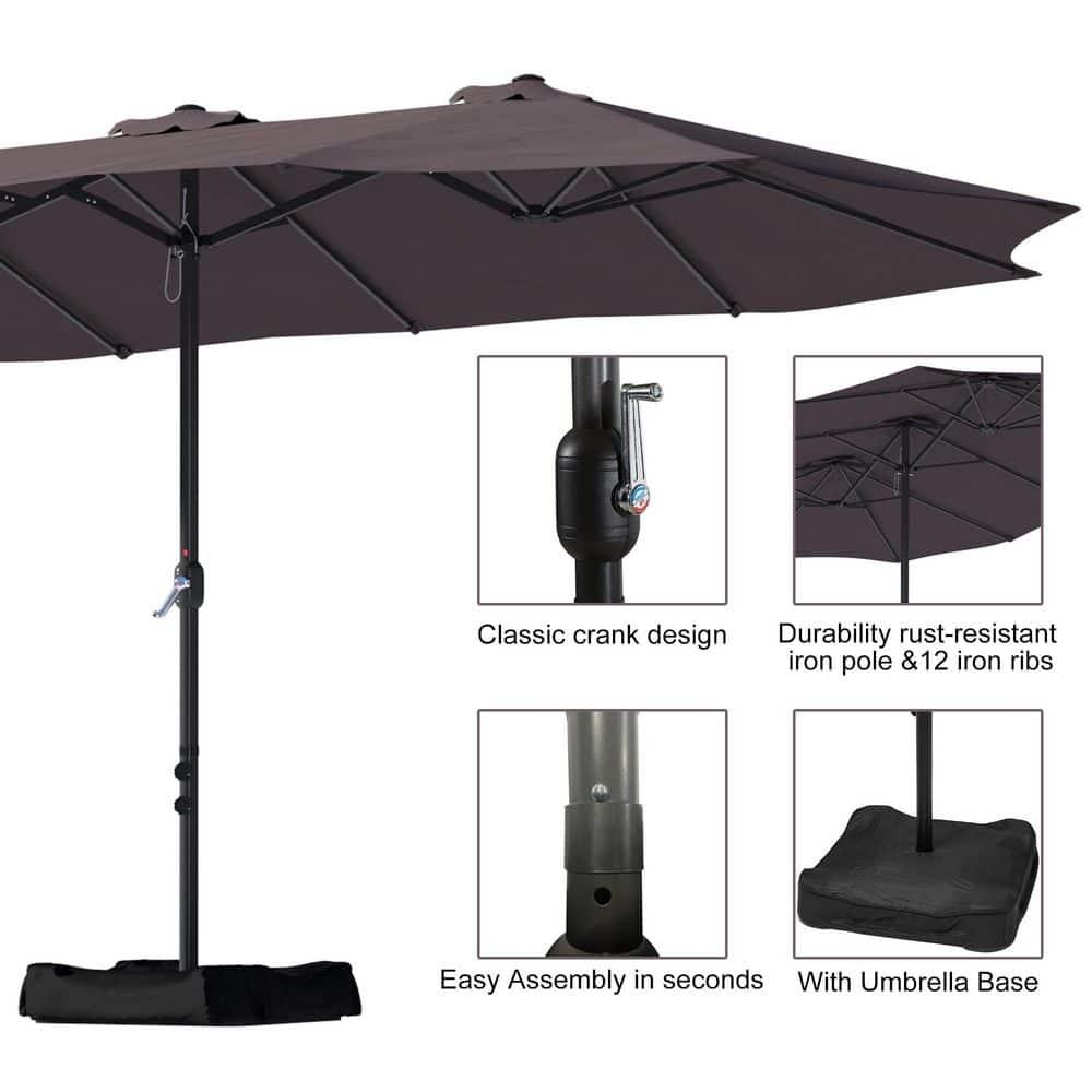 15ft Large Patio Umbrellas with Base Included, Outdoor Double-Sided Rectangle Market Umbrella with Crank Handle, for Pool Lawn Garden