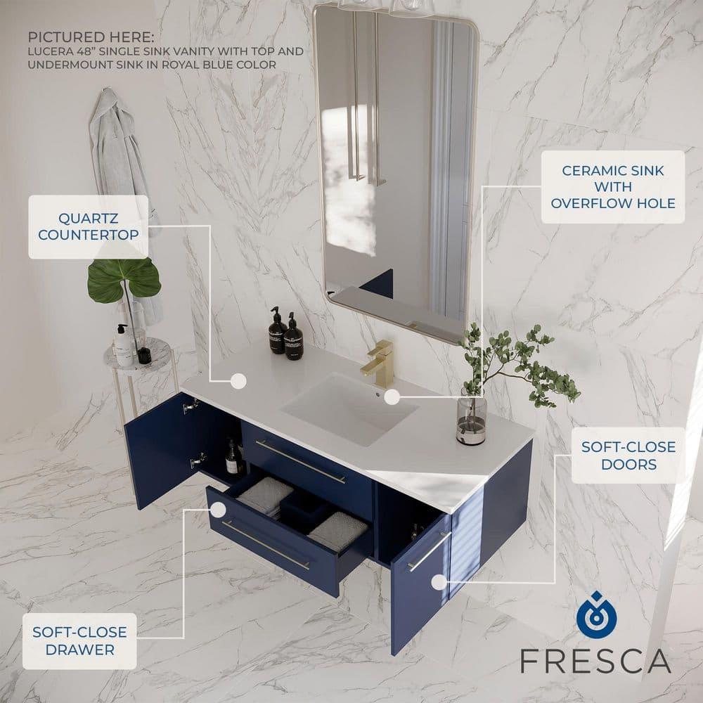 Fresca Lucera 60" Wall Mount Double Sink Modern Bathroom Vanity with Top and Vessel Sinks