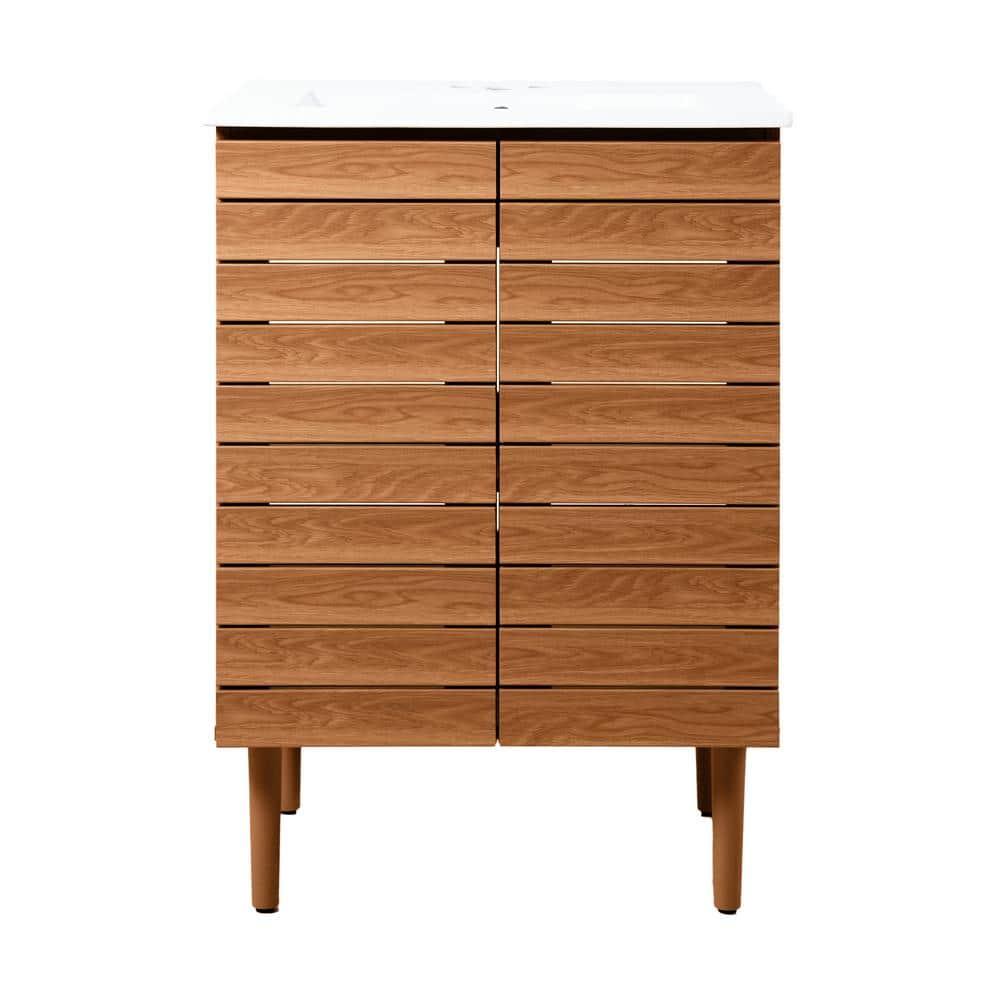 Aubert 24" Slat Modern Farmhouse 2-Shelf Bath Vanity Cabinet Only (Sink Basin not Included)