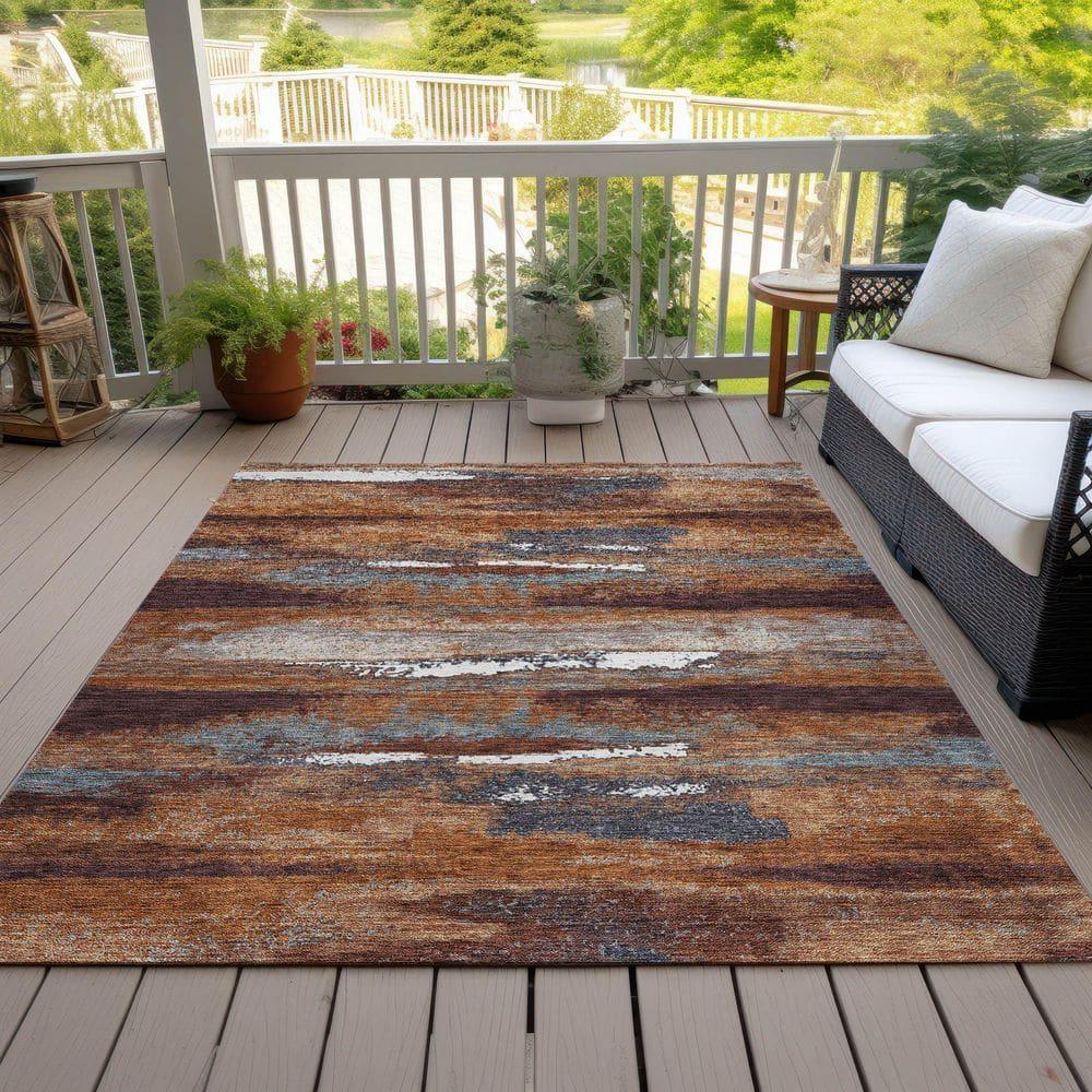 Addison Rugs Chantille Indoor/Outdoor Transitional Geometric, Abstract Copper Washable Rectangle Rug, 2'6" x 3'10"