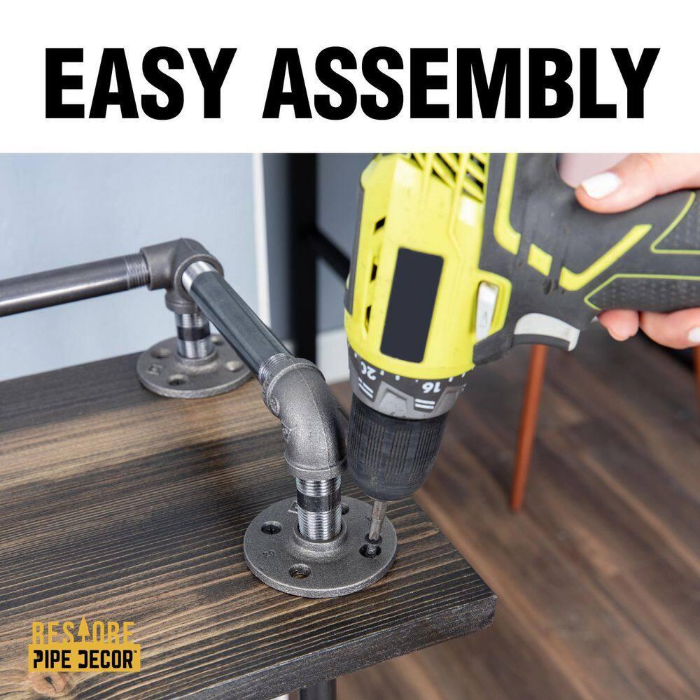 PIPE DECOR Restore by  Industrial 3 Tier Solid Wood & Steel Pipe Bar Cart with Wheels Trail Brown