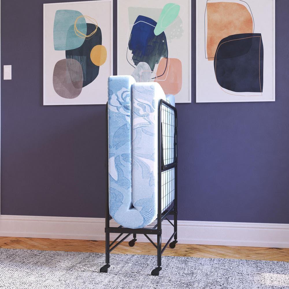 Twin Black Metal Frame Folding Guest Bed with Mattress