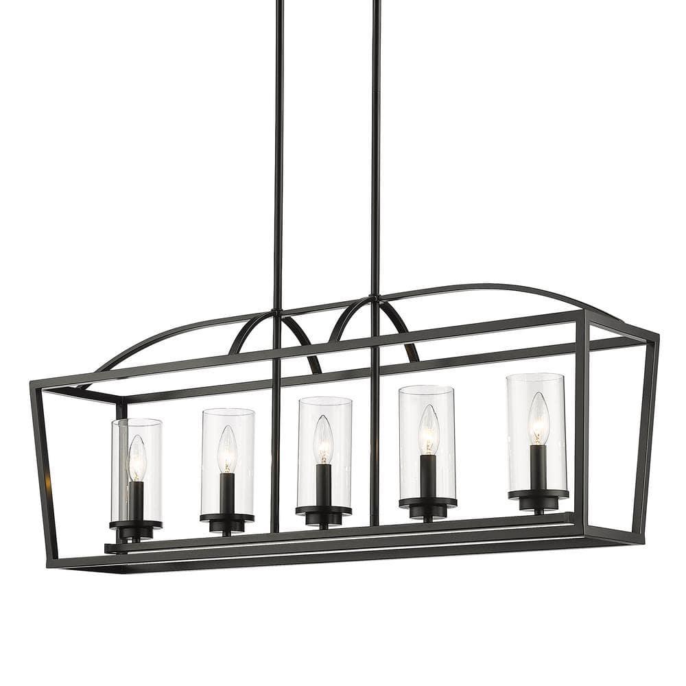 Golden Lighting Mercer 5-Light Linear Pendant in Matte Black with Clear Glass