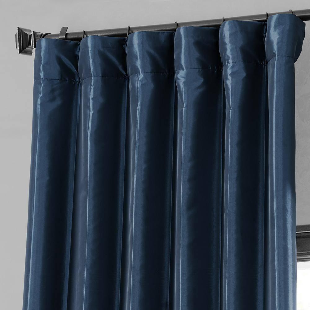 Navy Blue Blackout Faux Silk Taffeta Curtain (1 Panel), Navy Blue, 50W X 108L