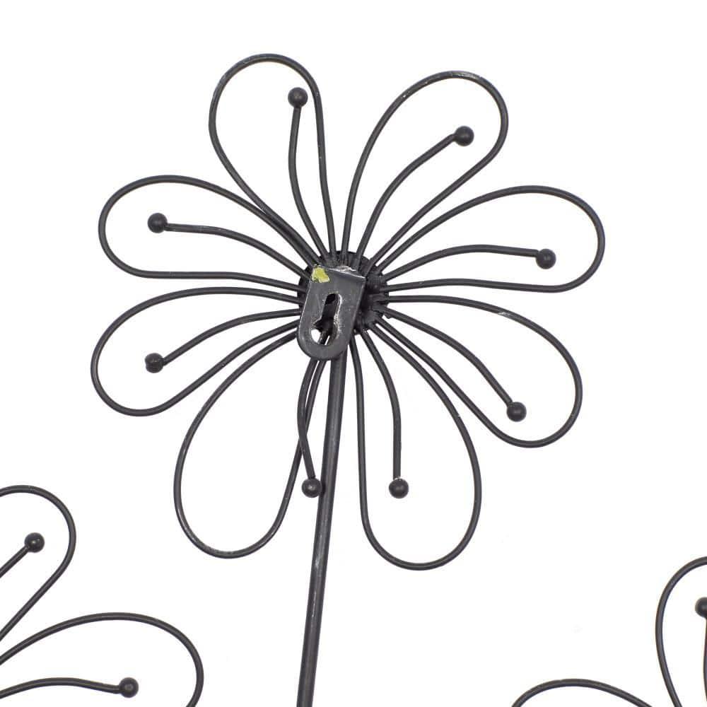 DecMode Black Metal 3D Wire Floral Wall Decor with Crystal Embellishments