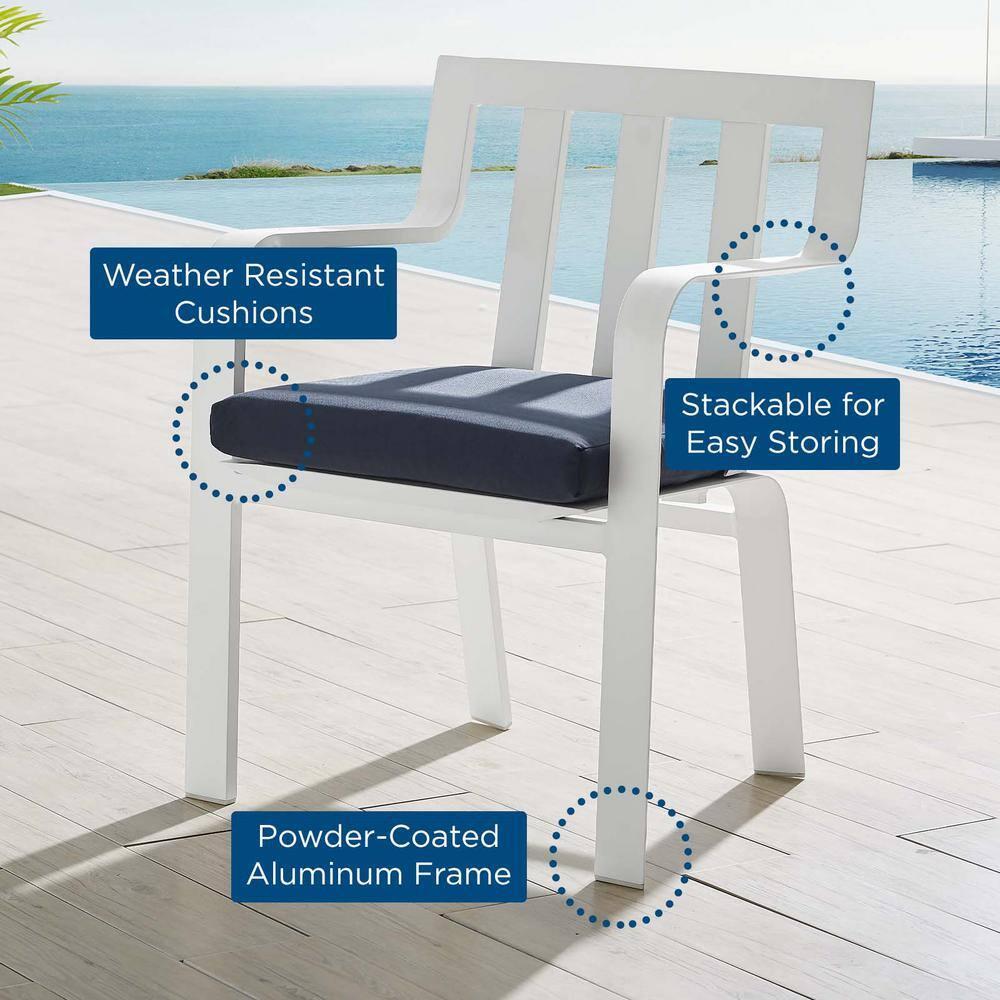 Modway Baxley Stackable Outdoor Patio Aluminum Dining Armchair in White/Navy