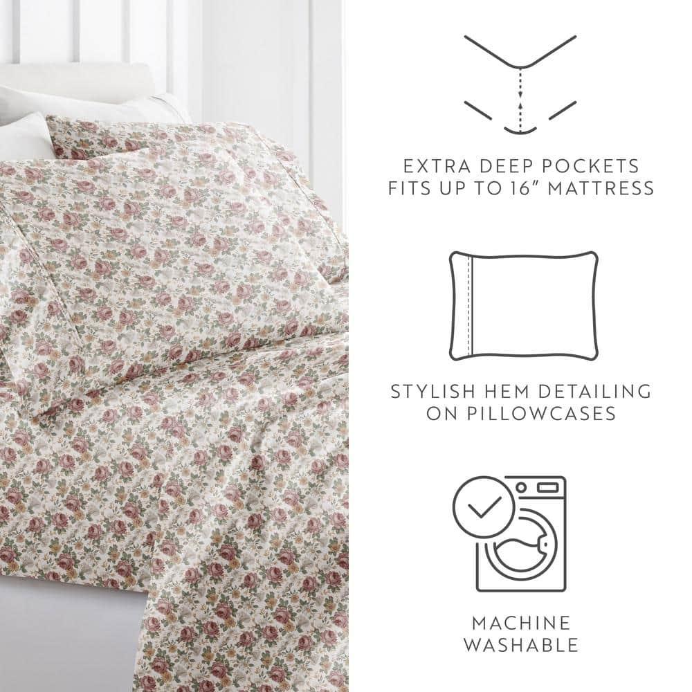 California King Ivory Floral Microfiber Polyester Sheet Set