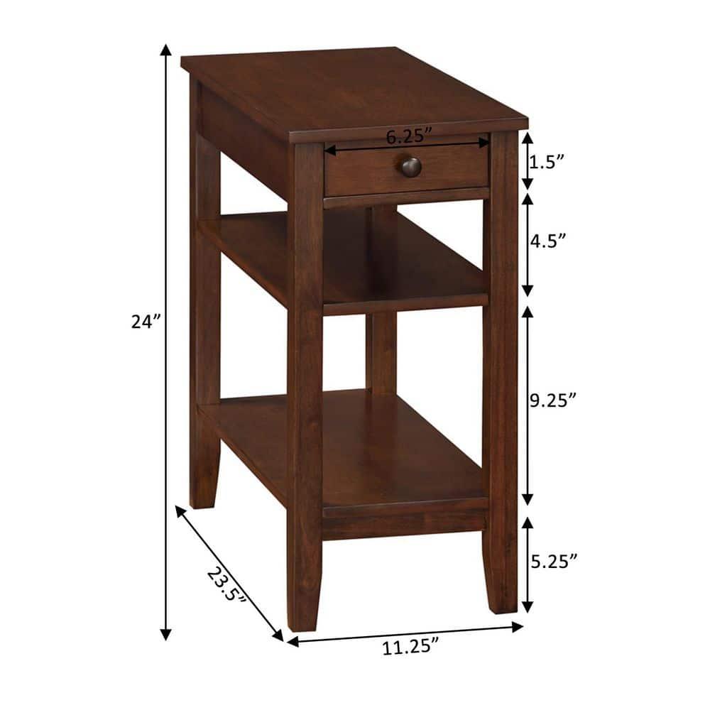 Convenience Concepts American Heritage End Table w/Charging Station and Shelves, Espresso