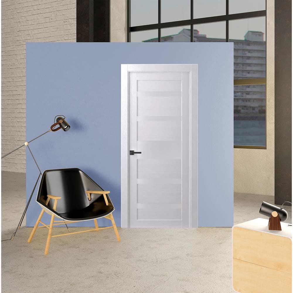 Belldinni Kina No Bore Solid Core 5-Lite Frosted Glass PP Finished Wood Composite Interior Door Slab
