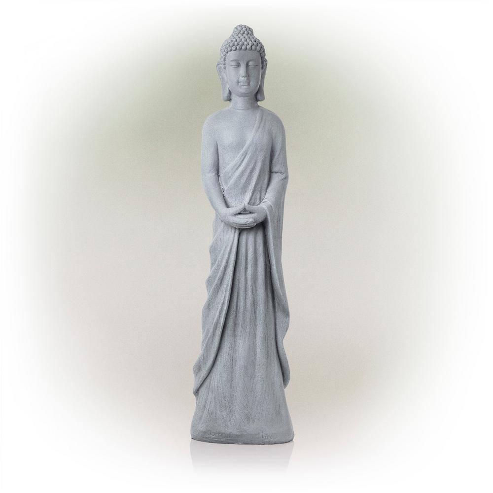 32" Magnesium Oxide Standing Buddha Statue Gray - Alpine Corporation: Outdoor Decor, Garden Accent