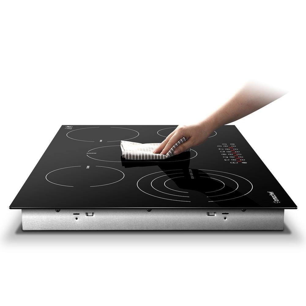 30 Inch cooktop,8500 Watt 5 Stoves,9-section heating Burner,Timer function,Waste heat alarm,Touch control,Scratch-resistant vitro ceramic glass
