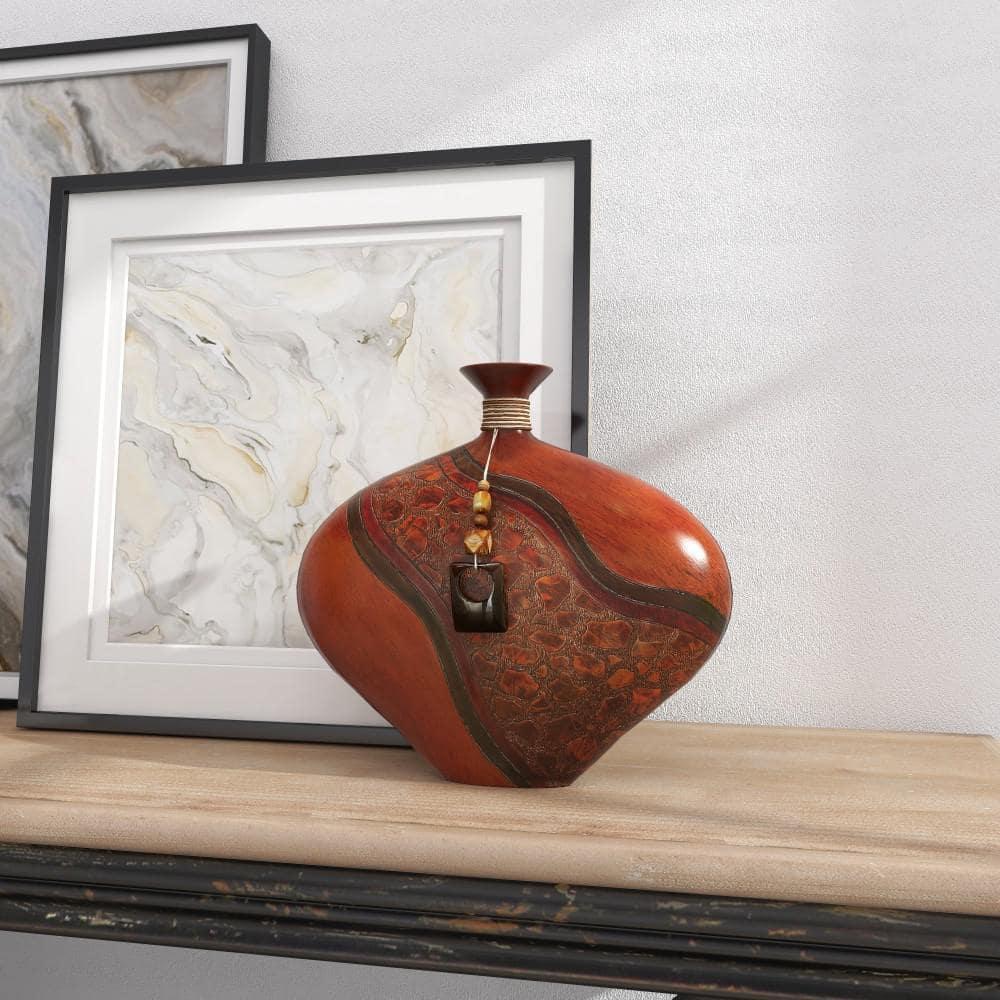 DecMode 14" Brown Polystone Vase with Embossed Details