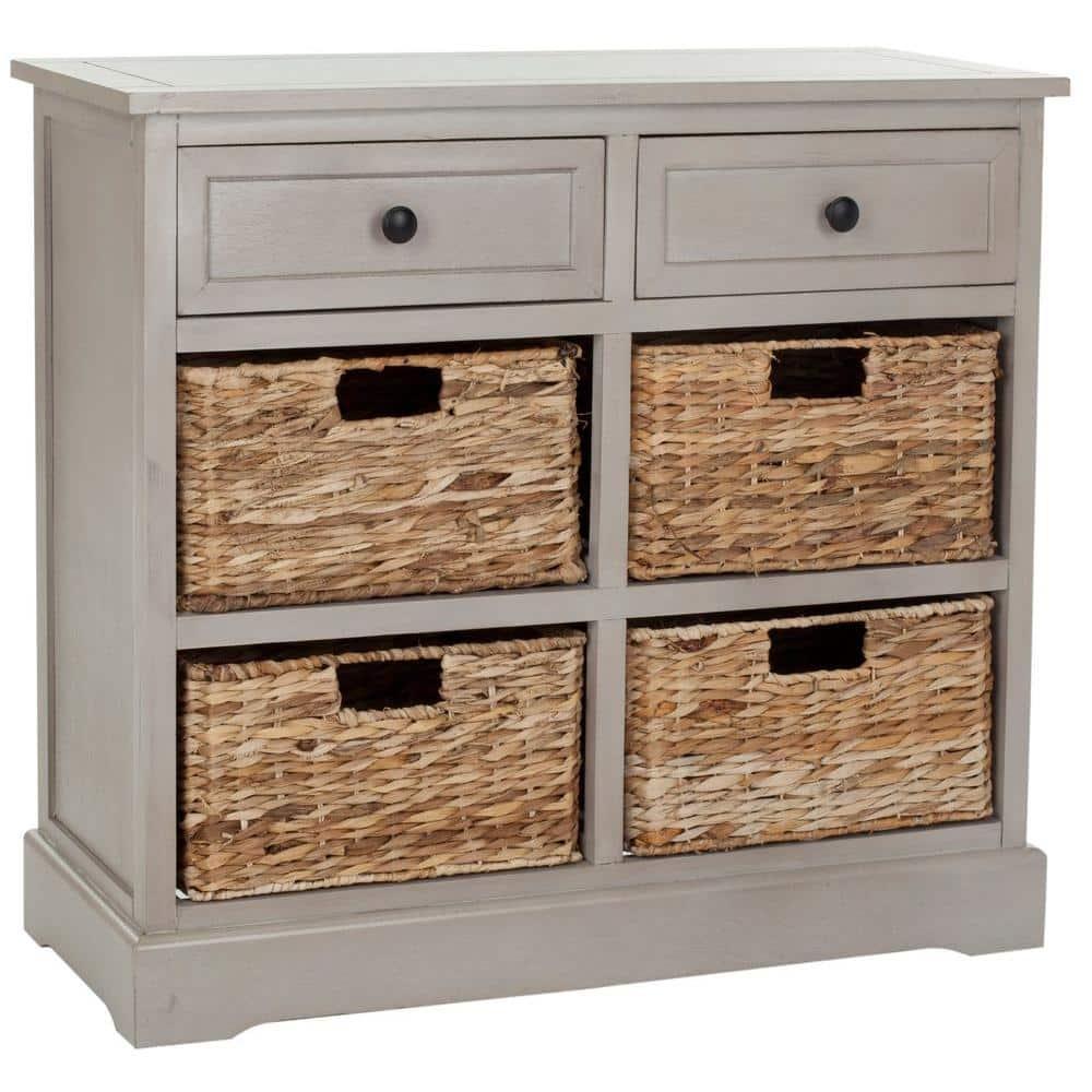 Herman Storage Unit with Wicker Baskets - Vintage Grey - Safavieh.