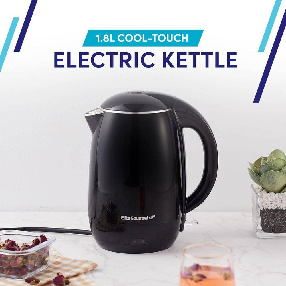 Elite Gourmet 1.8L Cool-Touch Electric Kettle, Stainless Steel, Black