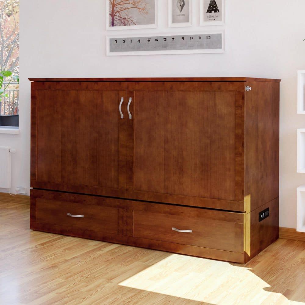 Queen Hamilton Murphy Bed Chest with Folding Mattress - AFI: USB Turbo Charger, Storage