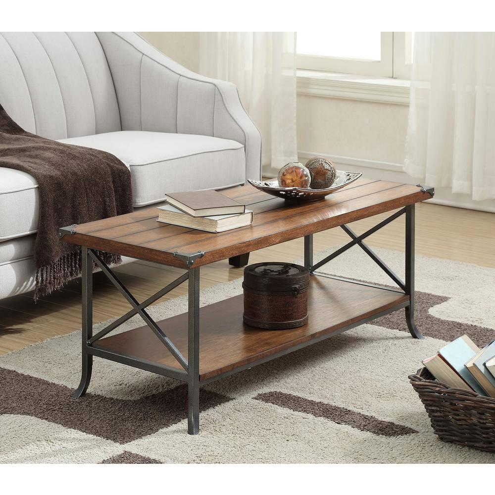 Convenience Concepts Brookline Coffee Table with Shelf, Dark Walnut/Slate Gray