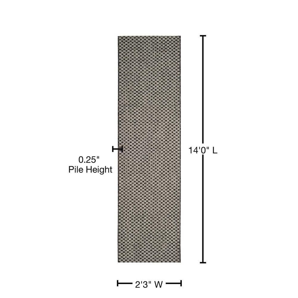 SAFAVIEH Courtyard Blair Checkered Indoor/Outdoor Runner Rug, Black/Light Grey, 2'3" x 14'