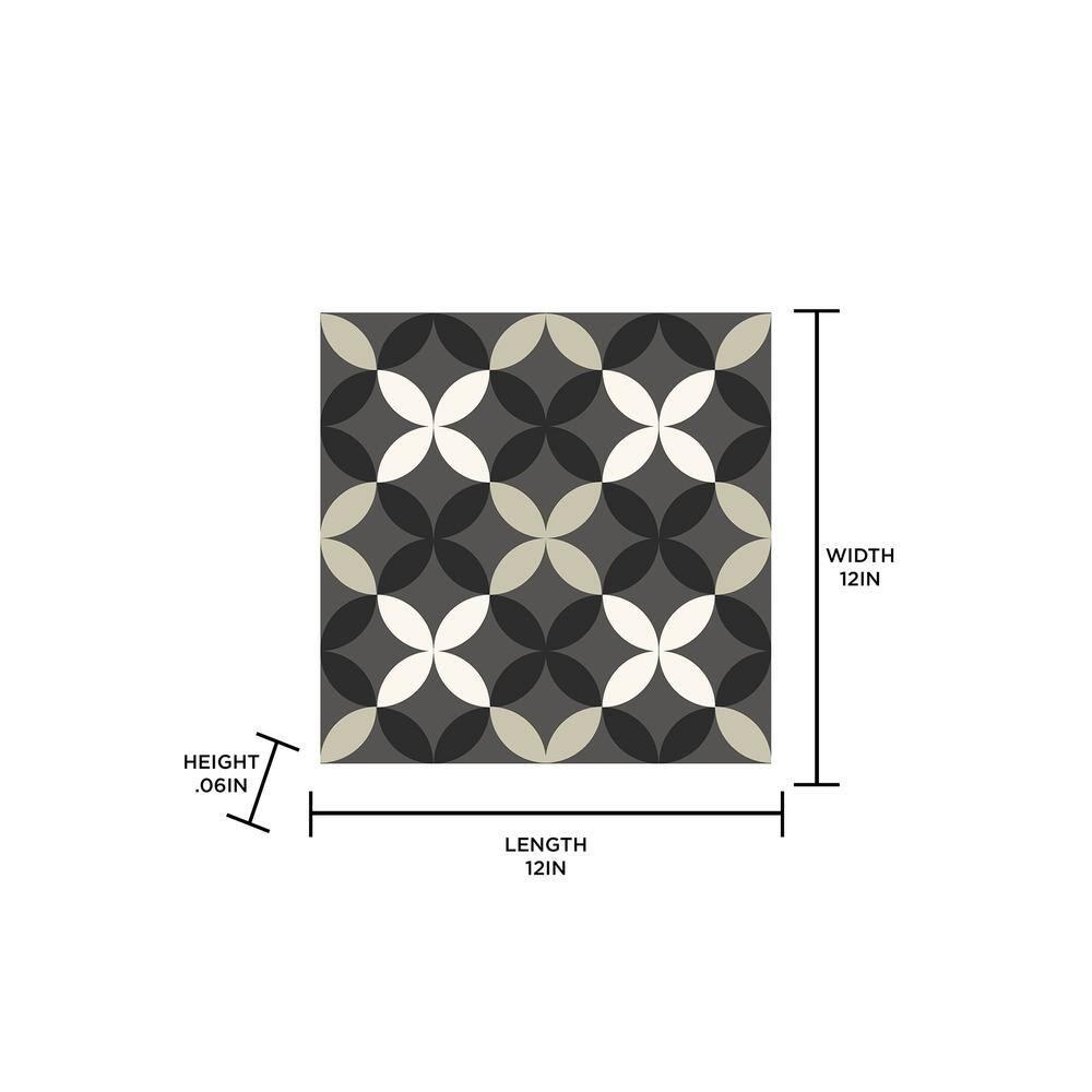 4'x5' Set of 20 Arbor Peel & Stick Floor Tiles Black/Gray - FloorPops: Vinyl Mosaic Flooring, Stain-Resistant