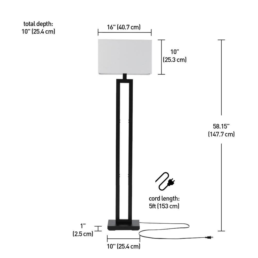 Globe Electric D'Alessio 58" Matte Black Floor Lamp with White Linen Shade, 67046