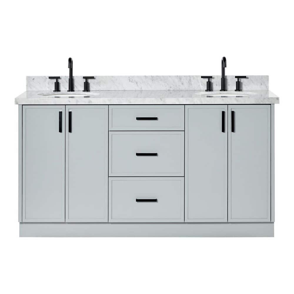 Ariel Kellie 67 Inch Double Oval Sink Bathroom Vanity With Italian Carrara Marble Countertop