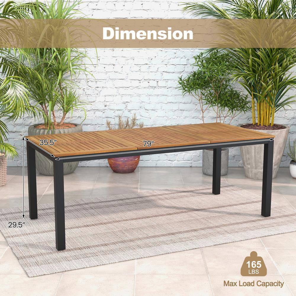 Costway 79" Acacia Wood Patio Table 8-Person Outdoor Dining Table with Umbrella Hole